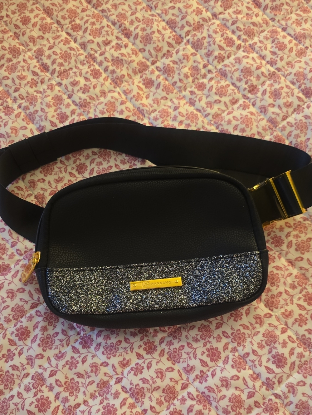 Joy Mangano Black Glitter Accent Belt Bag